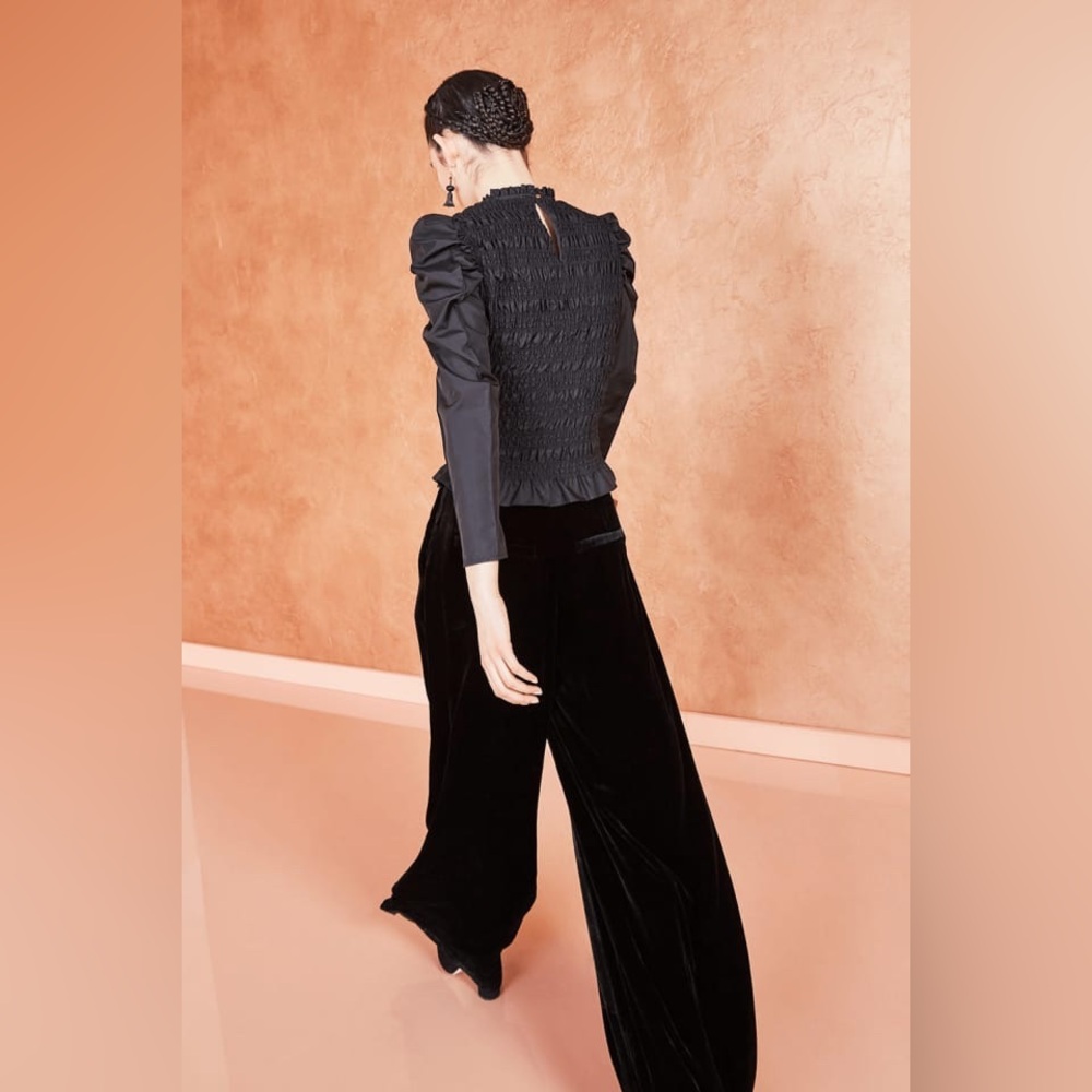 Ulla Johnson Rhett Wide Leg‎ Velvet Trouser Noir Black Size 4 Pleated Pants Work - Picture 4 of 11